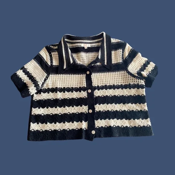 Crochet Striped Cardigan Womens Size XL - Picture 4 of 8